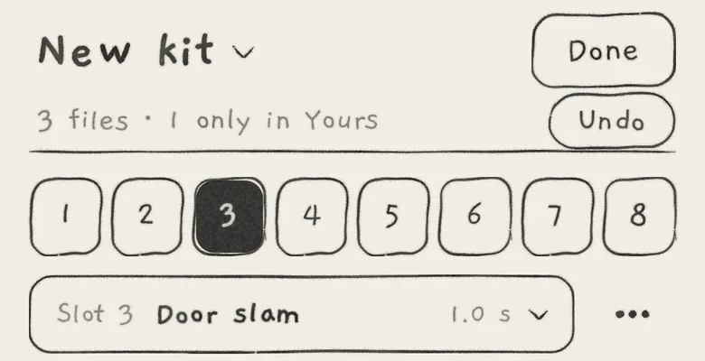 Three files imported into slot 3 of a kit with two empty slots.