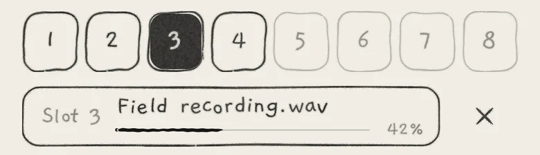 Field recording.wav coming into slot 3, 42% read.