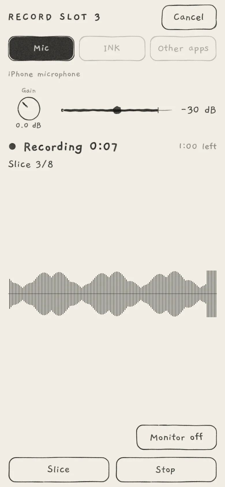 Recording, after two Slice taps.