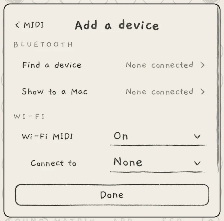 + Add a device: Bluetooth and Wi-Fi MIDI.