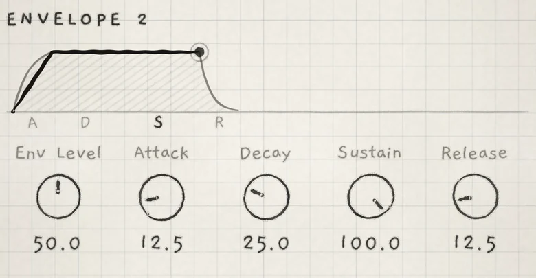 ENVELOPE 2 on the Init sound, with a latched note at the Sustain level.