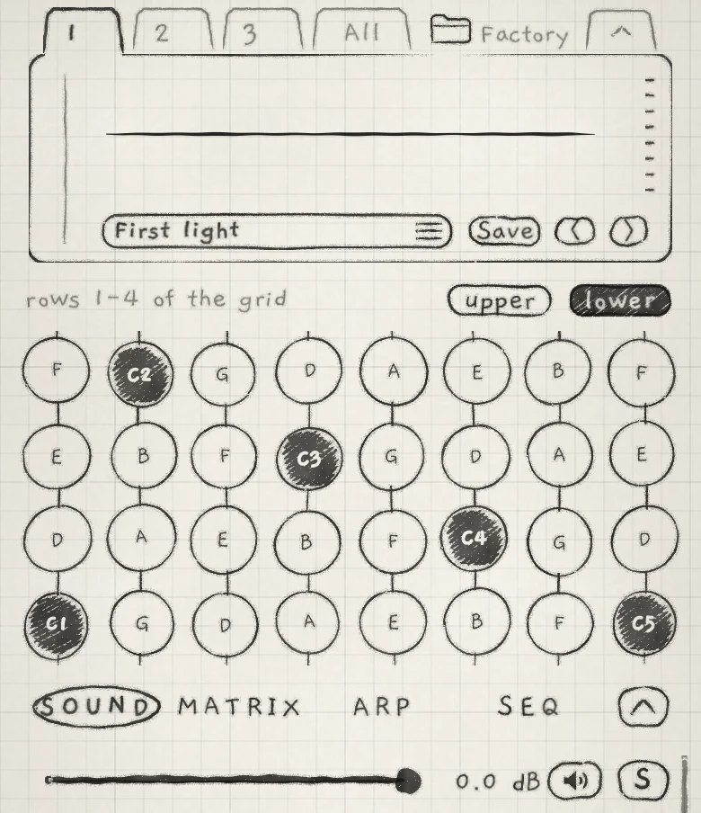 The Sound tab at the half-grid stop, lower four rows shown.