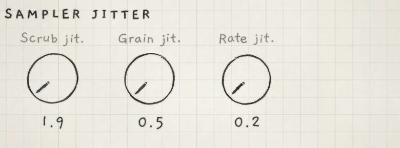 SAMPLER JITTER on Low cello.