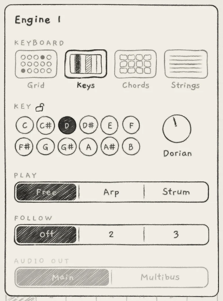 Engine sheet › KEY: Root D, Scale Dorian, the engine unlocked.