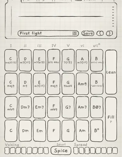 A chord struck, the waveform tapped for the piano, the next chord struck.