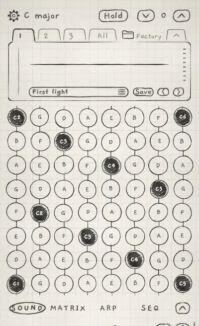 Tap the key to open the engine sheet; tap outside it to close.