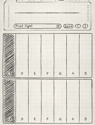 A finger lands on D, presses harder, then slides to G without a new attack.