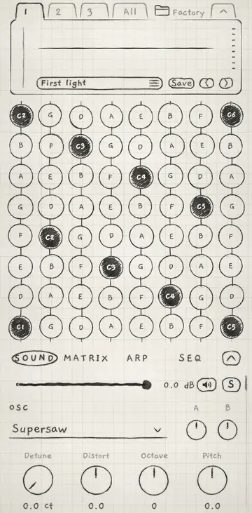 The Knobs handle through its stops: full keyboard, half, controls only, and back.