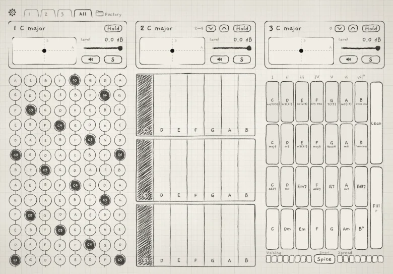 The All page on an iPad in landscape: a mixer block heads each engine's column.