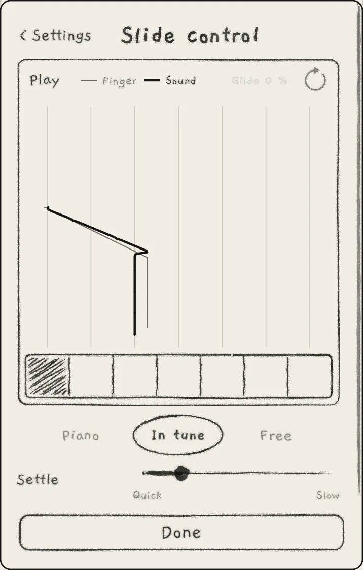 Settings › PLAYING › Slide control on an iPhone, In tune chosen, after one slide in the box.