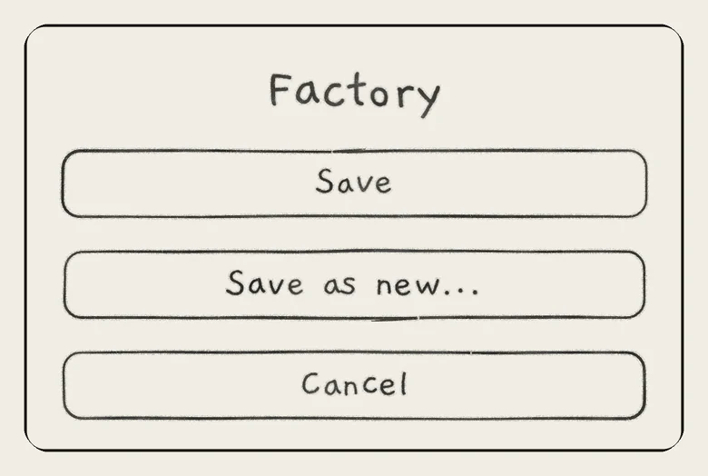 The Save card of the Factory project: no Rename.