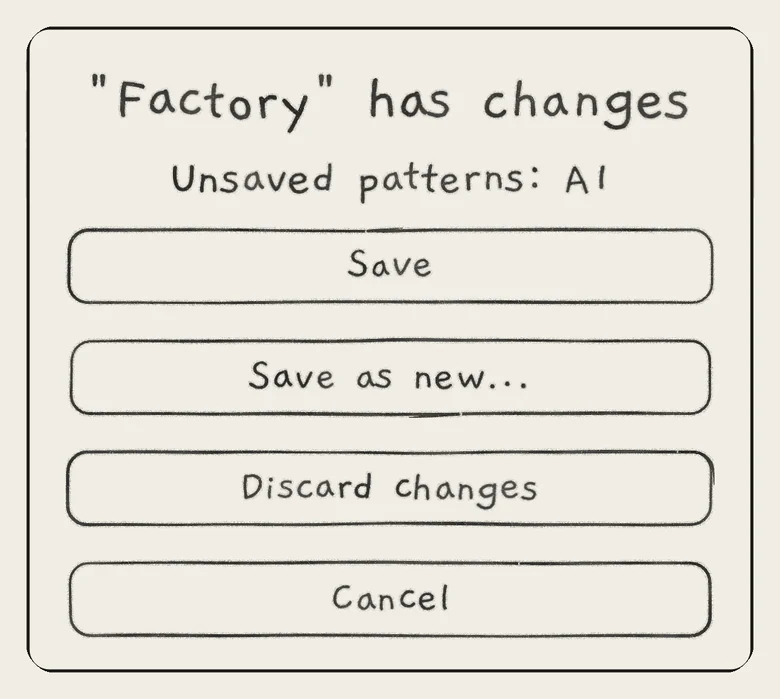Leaving a changed project that also has an unsaved pattern.