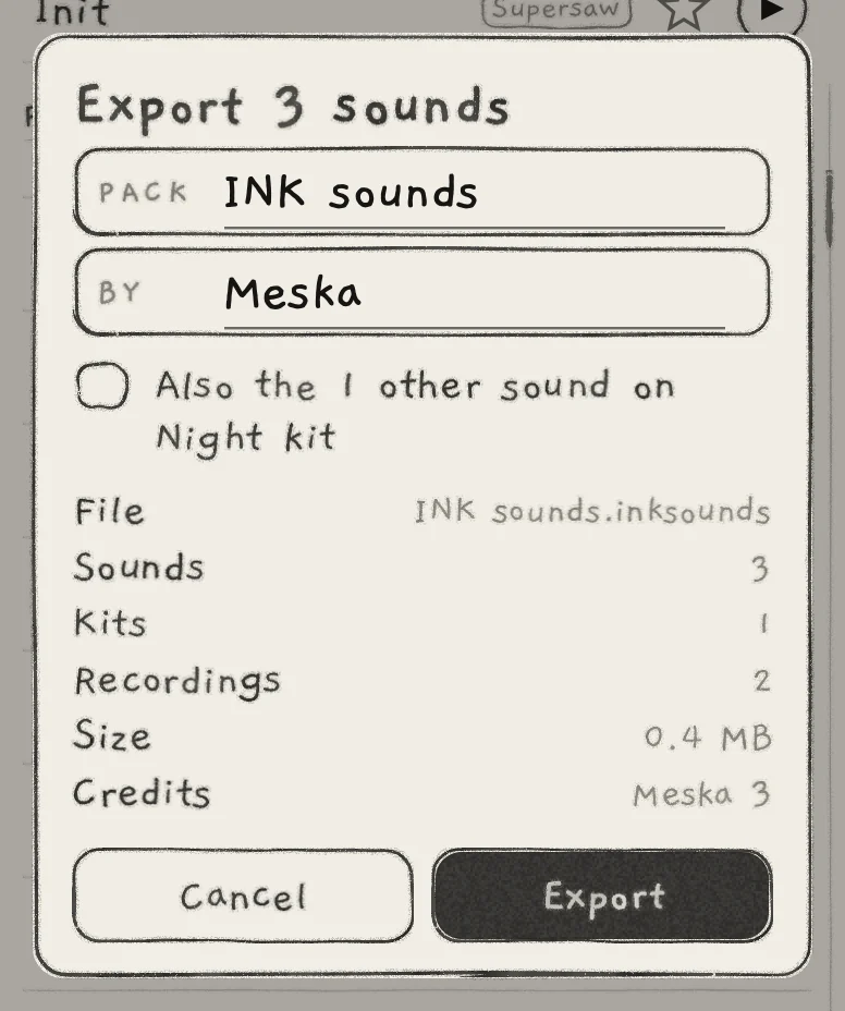 The export card for 3 sounds, two of them on a kit of your own that one more sound uses.