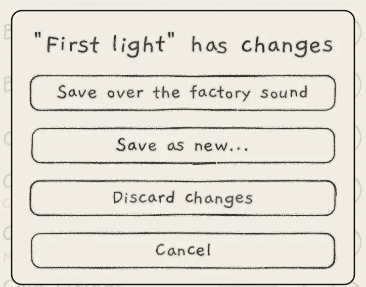 Another sound chosen while First light has unsaved edits.