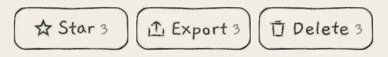 The Select bar on the phone with three sounds ticked: Star, Export and Delete, each with its count.