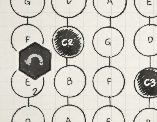 Undo from the left edge: the hexagon is inked, 2 steps left.